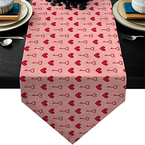 Chemin de Table Mariage Rose Rouge en Coton Lin Décoration Table