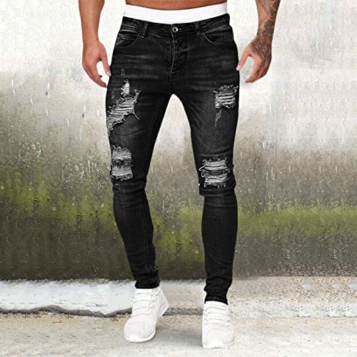 Men's Ripped Jeans Slim Denim Regular Fit Jeans Stretch Destroyed Pants Skinny Washed Denim Jeans with Hole2