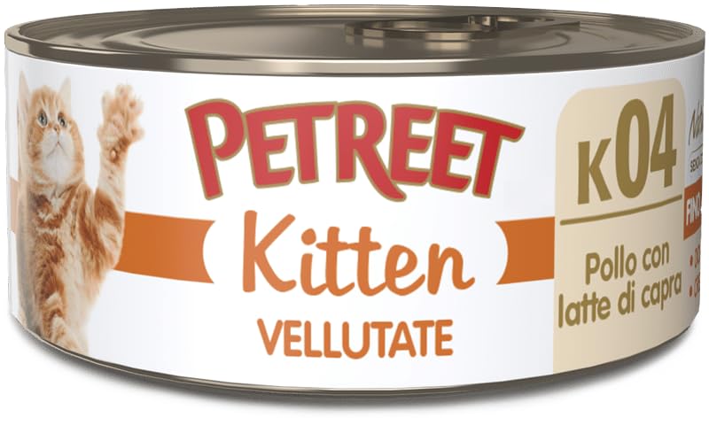 PETREET Vellutate kitten Pollo con latte di capra - Per Gatti Cuccioli - Confezione da 48 Pezzi x 60 gr