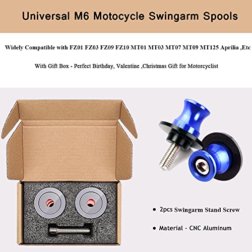 2Pcs M6 X1.5 Motorcycle Swing Arm Sliders Spools Universal For Yamaha Fz01 Fz03 Fz09 Fz10 Mt01 Mt03 Mt07 Mt09 Mt125 Fz1 Fz6 Fz8 Fzs1000 Fzs600 Aprilia Rsv4 R Tuono V4 Dorsoduro (Blue) #TOP4