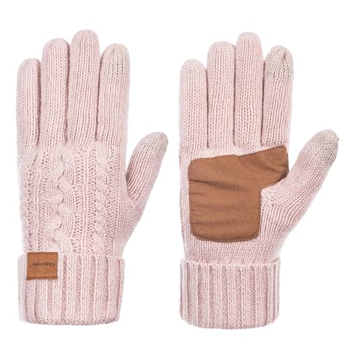 Copcape Winter Gloves Women Cold Weather, Gloves for Women Warm Wool Knit with Thermal Thinsulate Lined, Touchscreen Gloves Anti-Slip, Pink, One size