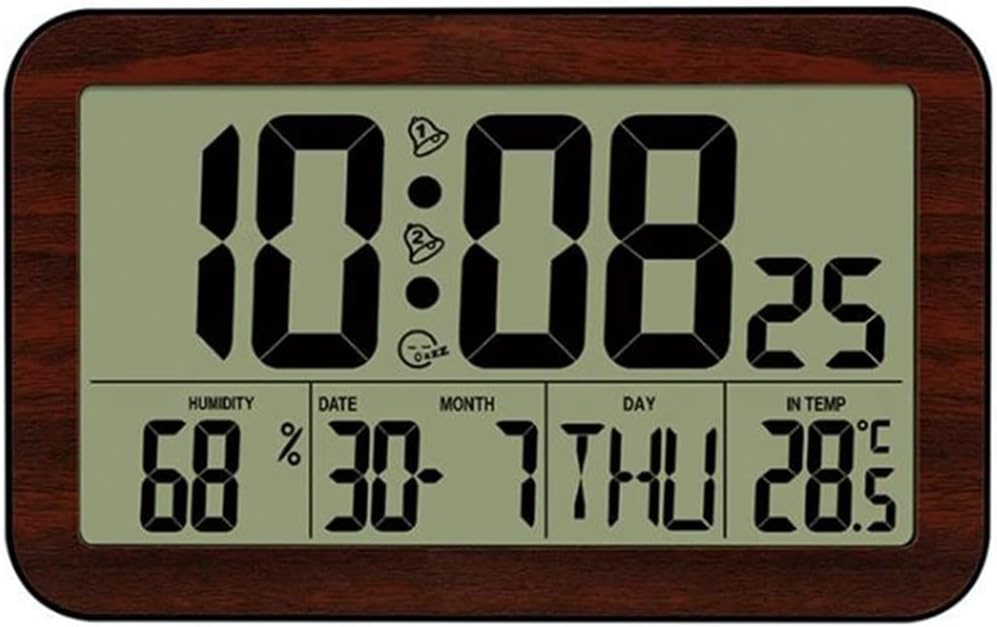 Large Screen Digital wall Clock Household Electronic Student Alarm Digital Display Desk(Dark Wood Grain)