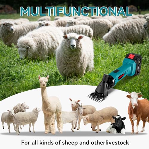 ONEVAN Schafschermaschine Akku, 6-Gang Schermaschine Schafe mit 2 4000mAh Akkus, Elektrische Schafschere Kabellosen Sheep Shears für Schafen, Ziegen, Alpakas