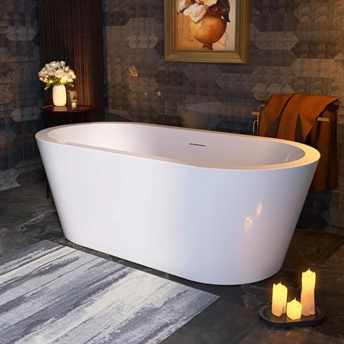 SYLONWILL 61 in. x 31 in.Classic Oval Acrylic Free Standing Tub, Heavy Duty Deep Soaking Tub...