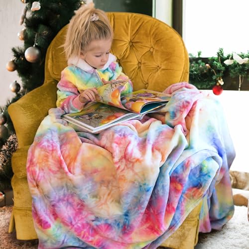 Elegear Cobertor Tie-Dye Arco-&Iacute;ris para Meninas 150x200cm &ndash; Manta Tie Dye de Flanela Super Macia,...