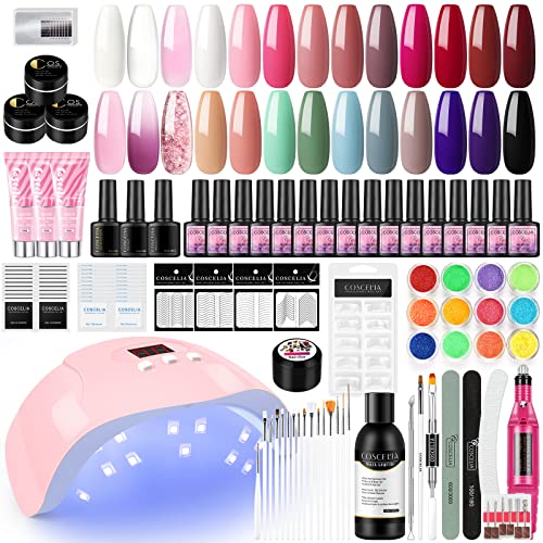 COSCELIA Gel Nägel Starter Set mit 36w UV/LED Lampe, 20PC UV Gellack Gelnägel Set, Nagelverlängerung kit mit UV Lampe,Nagelstudio Set Komplett Gel Nagelset Anfänger Selber Machen Nageldesign Set