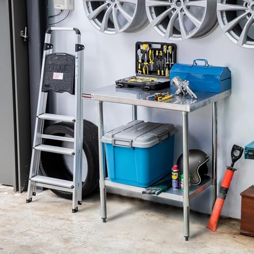Image of DuraSteel 30x30 Stainless Steel Work Table - NSF Commercial Prep Metal Table - Outdoor Pizza Oven Stand w /Under Shelf - Kitchen Island Laundry Utility Garage Microwave Stand Large Rolling Storage Cart