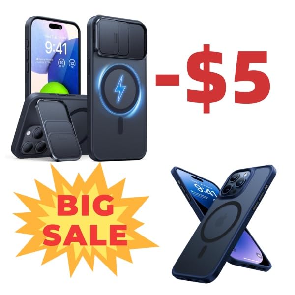 TORRAS Durable Slide Camera Cover, Kickstand & Magnetic Shockproof Translucent Slim Anti-Fingerprint Anti-Scratch Blue Titanium Case for iPhone 15 Pro