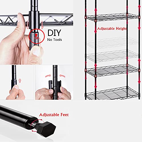 Regiller 5-Wire Shelving Metal Storage Rack Adjustable Shelves, Standing Storage Shelf Units For Laundry Bathroom Kitchen Pantry Closet (Black, 21.2L X 11.8W X 53.5H) #TOP4