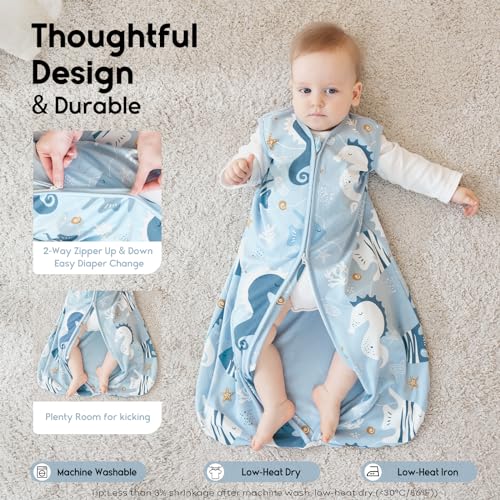 Image of Yoofoss Baby Sleep Sack 18-24 Months 0.5 TOG Baby Wearable Blanket, 100% Cotton Infant Toddler Sleeping Sack 2-Way Zipper Lightweight Sleepsack, Seahorse, X-Large