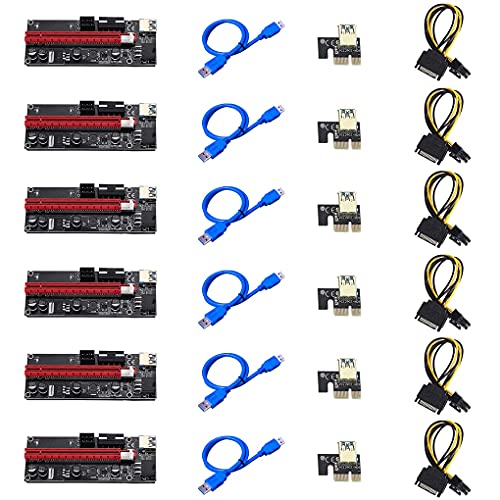 Davitu Power Cords & Extension Cords - 6 Pcs VER009S PCI-E Riser Card Dual 6Pin Adapter Card PCIe 1X to 16X Extender Card USB 3.0 Data Cable for BTC Mining Miner - (Color: 10pcs)