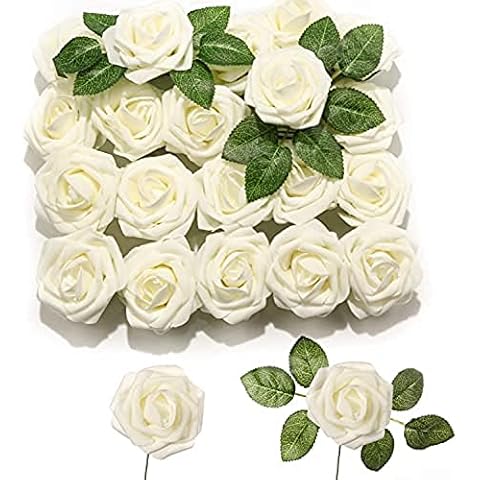 PartyWoo 20 Rosas Artificiales, Flores Decorativas (Beige) Cover