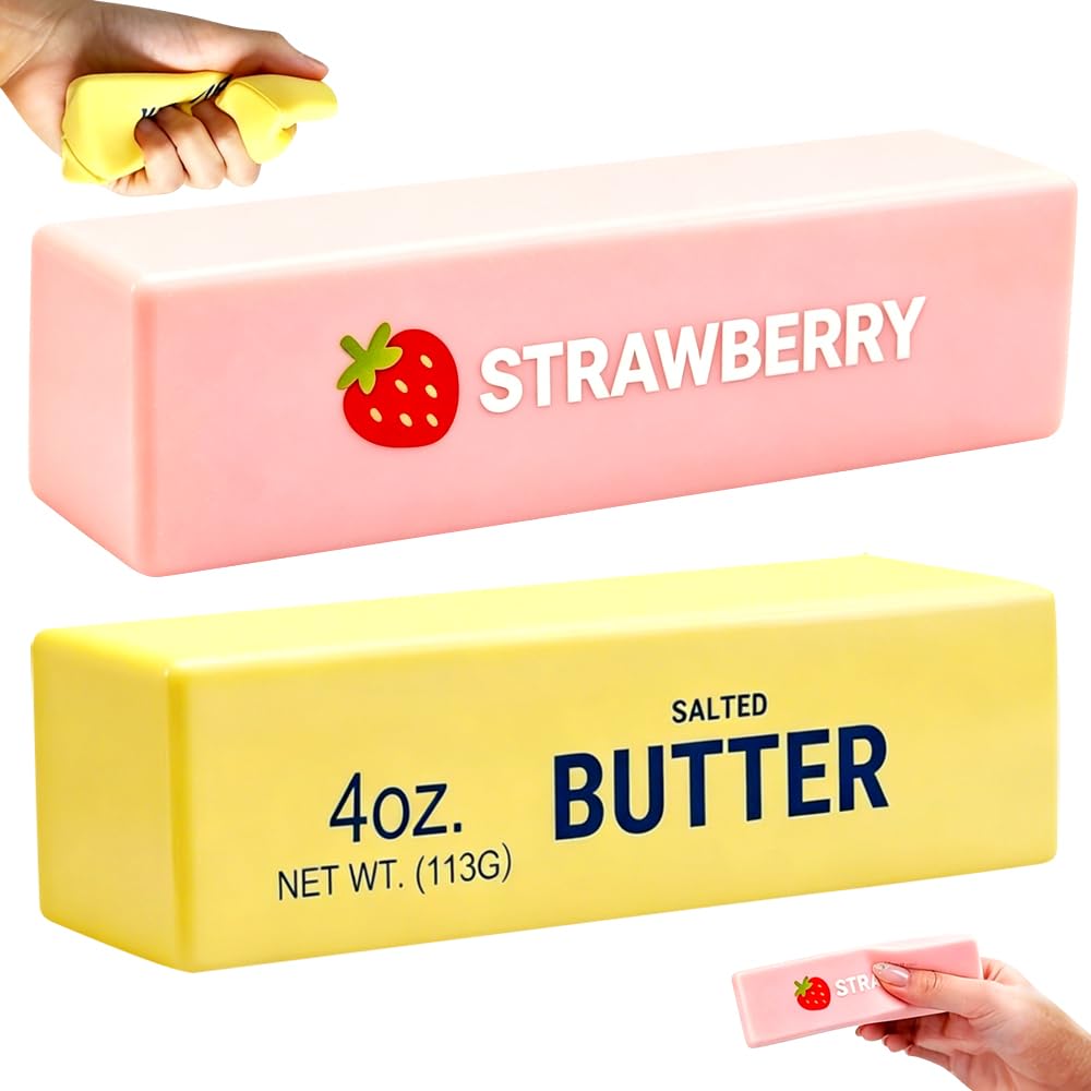 2pcs Squeeze Butter Toy, Slow Rebound Cute Butter Squeeze Stress Balls, Slow Rising Butter Squeeze Balls, Upgrade Stress Relief Fidget Toys for Anxiety Relief (Yellow/Strawberry Pink) — image 1