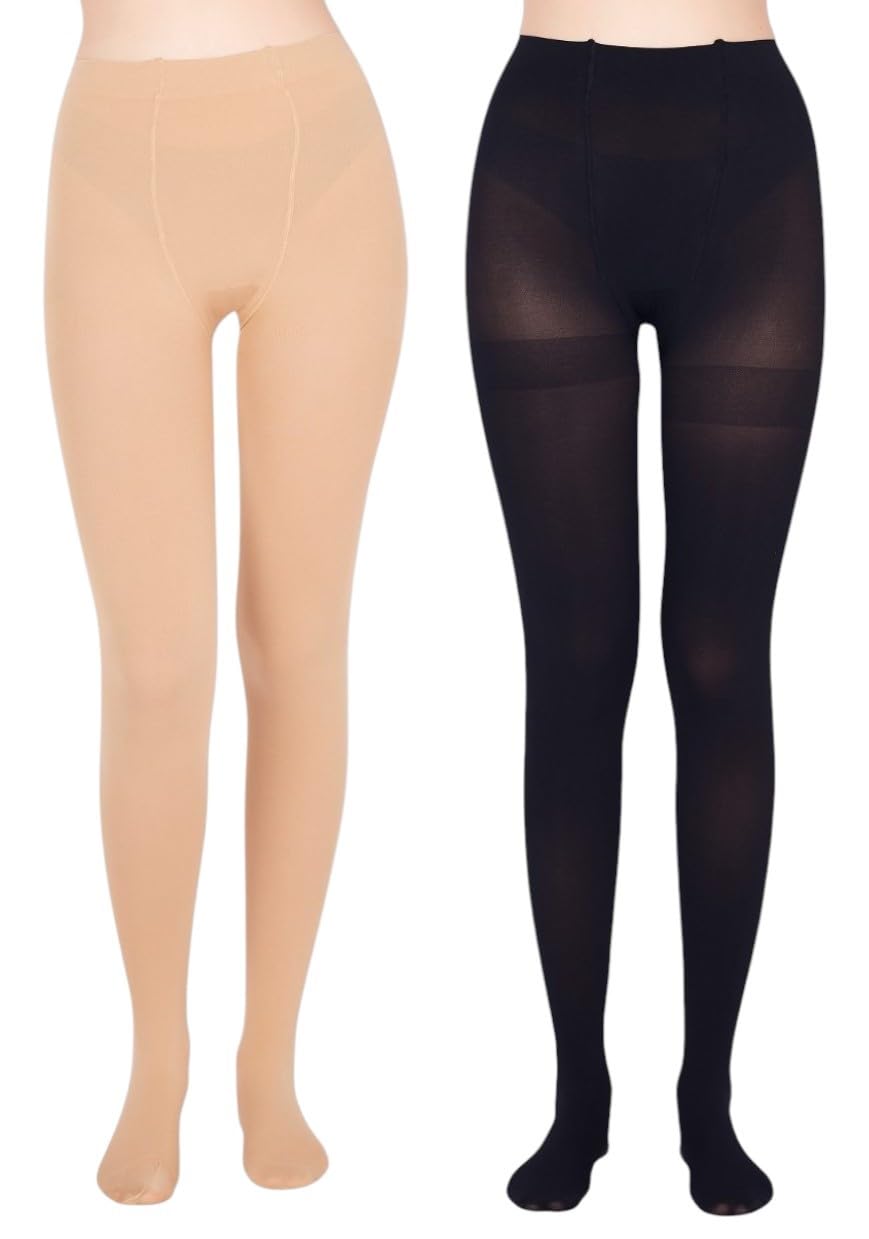 Strechable High Waist Pantyhose Opaque Stocking Tights For Women, Black/Beige (Pack Of 2)