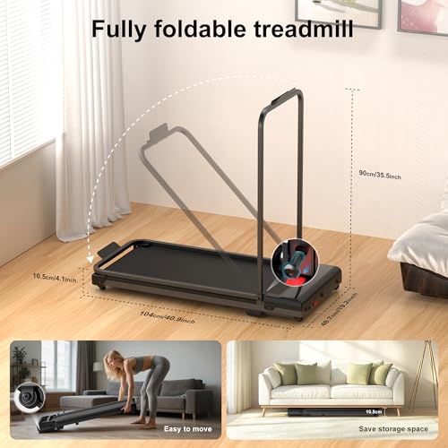 Image of Walking Pad Treadmill for Home - Foldable Treadmills with Handle Bar Mini Portable Walk Pads Under Desk Small Spaces Compact Folding Electric Treadmills Office Walking and Running Machine Terluxra
