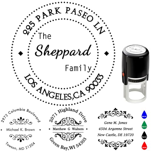 Custom Address Stamp Personalized Self Inking Stamp Customized Rubber Round Monogram Return Stamper 4 Color and Font Choices