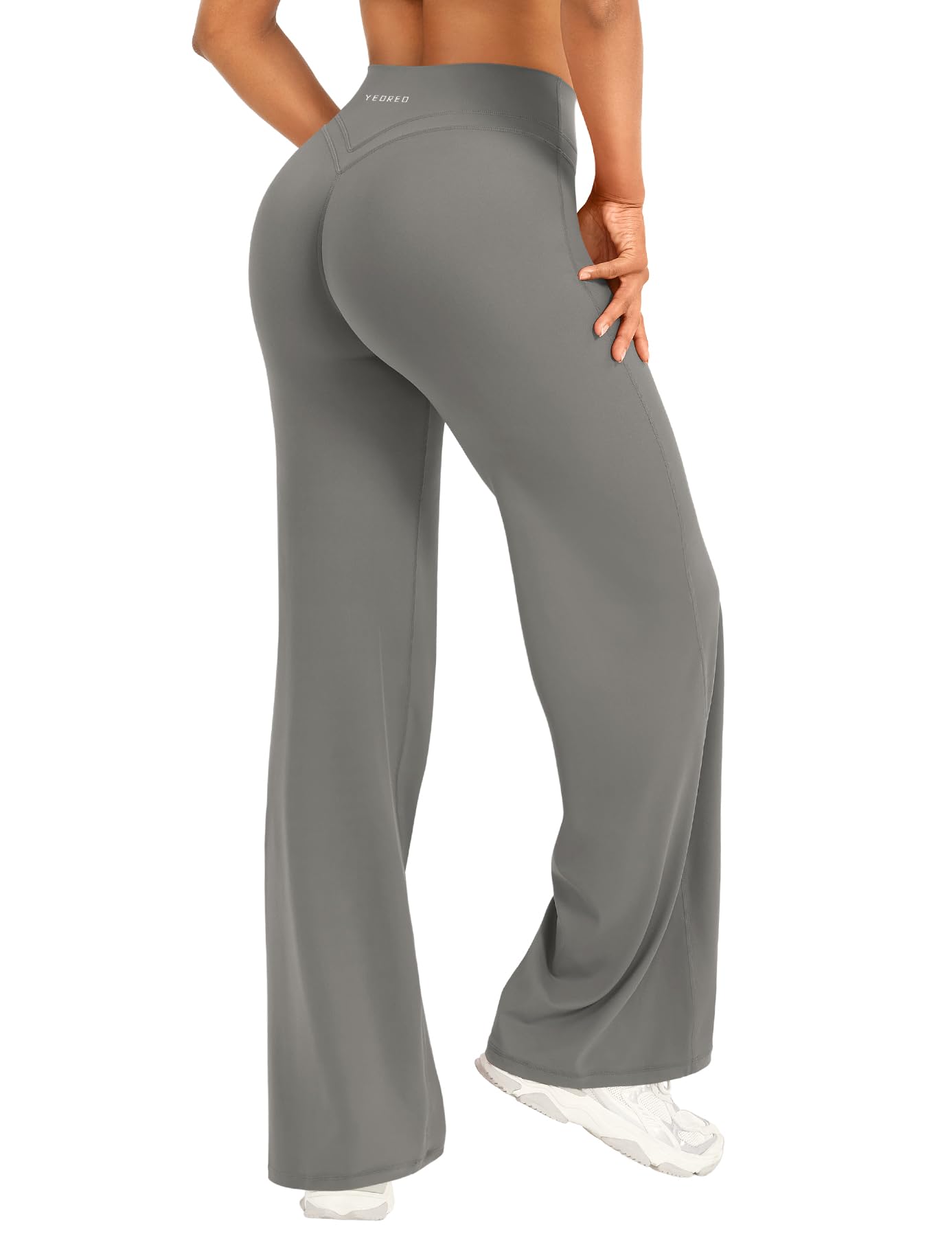 YEOREO Straight Leggings Damen Invisible Scrunch Hohe Taille Gym Pants No Front Seam Weitem Bein Yoga Hose Blickdicht Elastische Flared Leggings Soft Nahtlose Sport Schlaghose