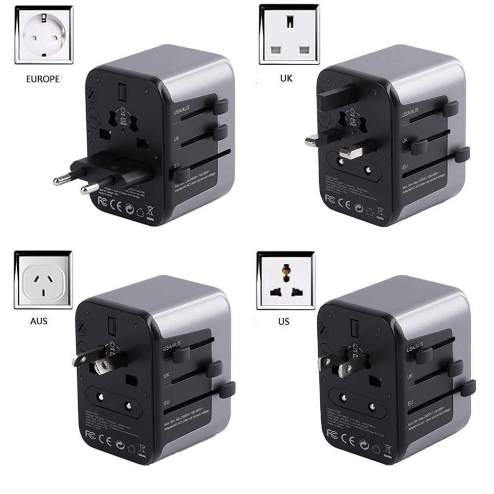 Adattatore di alimentazione universale in tutto il 4. USB Adattatore di caricabatterie per viaggiare con UE US UK AU Plug Socket per caricabatterie da viaggio universale Spina da viaggio per adattator