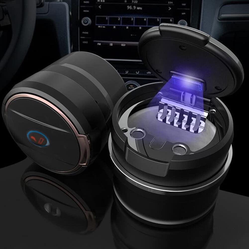 Car Hanging Ashtray Portable Air Conditioning Vent Ashtray Multifunctional Confetti Debris Cigarette Butt Storage Box Trash Can Ceramic Inner Smokeless Ash Tray with Cover Lid (Grey)