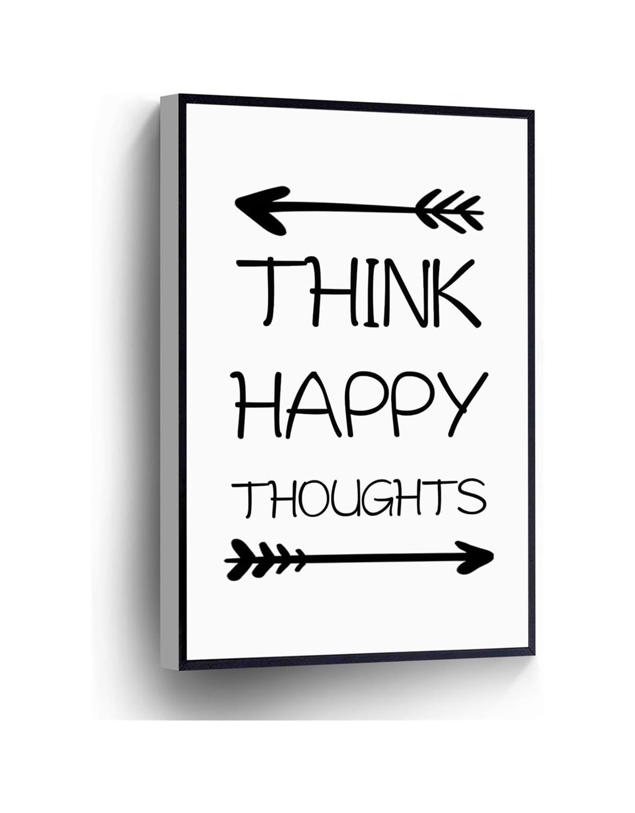 PKNVKZIDK Inspirational Nursery Quote Canvas Print Think Happy Thoughts Arrow Wall-Art Plaque for Home Office School Decor Framed,08x12inch(20x30cm)