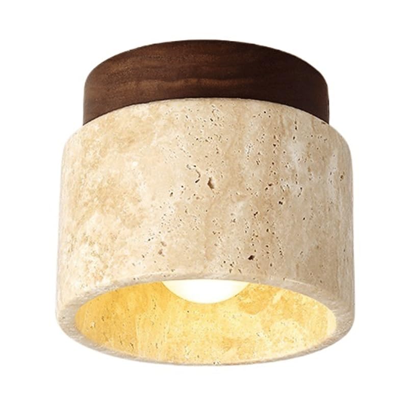 SYGZMY Modern Simple Dining Room Ceiling Lamps Solid Wood Yellow Travertine Ceiling Light Cylindrical Flush Mount Ceiling Lighting with E26/E27 Base for Bedroom Kitchen Living Room(Walnut color,12*10c