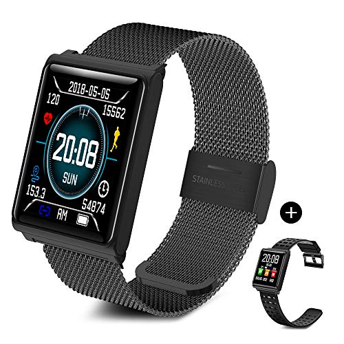 TECKEPIC Smartwatch Pusera Inteligente Pantalla Táctil Completa, Pantalla Sensible Fácil de Operar Múltiples Modos de Deporte, Foto (Negro)