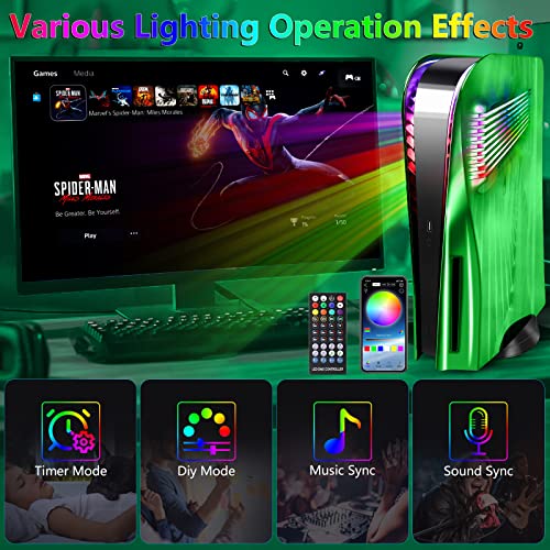 Ps5 Plates With Vent And Rgb Led Light Strip Sikemay Ps5 Cover 400+ Effects Led Light Ring Ps5 Console Face Plates For Playstation 5 Disc Edition Diy Decoration Kit Accessories Eelectroplating Green #TOP3