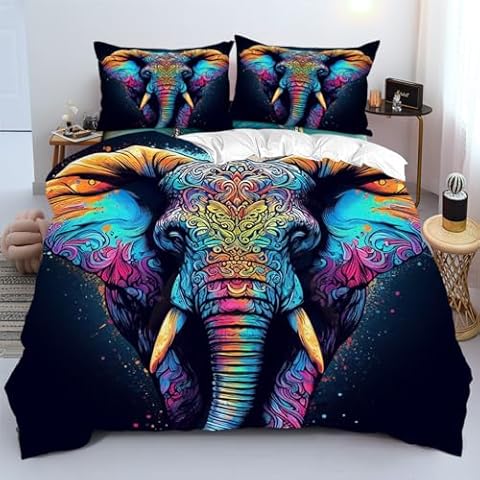 XiRiDa 2PCS Twin Colorful Elephant Duvet Cover Set 3D Print Bedding Set (No Comforter) Cover