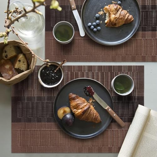 Image of Heat Resistant PVC Placemats Set of 4 for Dining Table | Non-Slip, Washable & Waterproof Table Mats for Kitchen, Home & Restaurants | Elegant Brown & Black Ripple Design