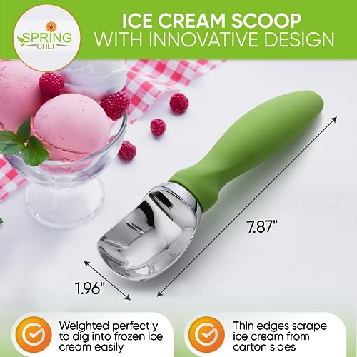 Spring Chef Ice Cream Scoop with Comfortable Handle, Professional Heavy Duty Heavy Duty Kitchen Tool for Cookie Dough Gelato - Image 2