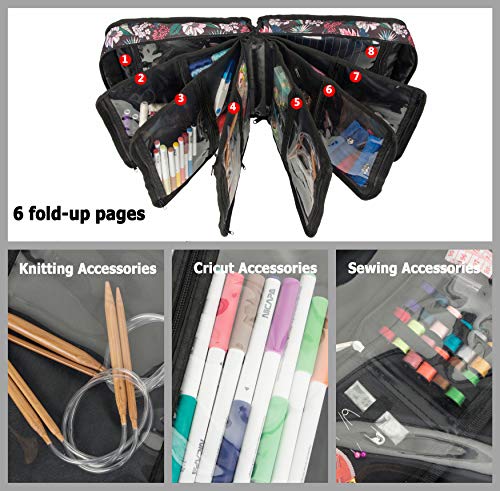 Image of PACMAXI Sewing Accessories Storage Bag, Knitting, Craft Tools | Roomy carry bag for sewing, knitting and craft tools. Multiple pockets. Tools not included.(Flower with Black Background)