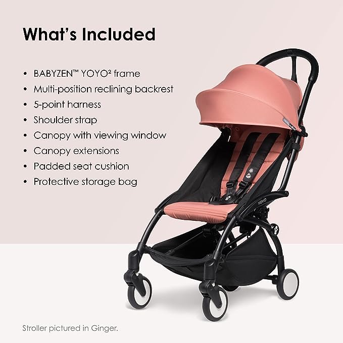 BABYZEN YOYO² Stroller Combo - Lightweight, Compact , Foldable Stroller- Multiple Recline positions, Travel friendly, 5 point harness- Suitable for baby weighing upto 22kgs - Includes Black frame with seat cushion and matching canopy (Stone) - Image 3 thumbnail