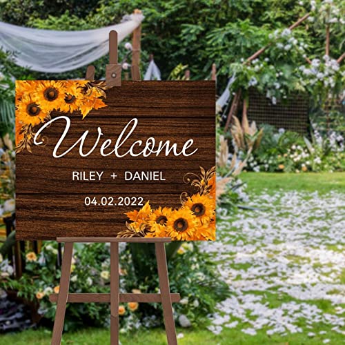 Panneau de mariage en bois jaune tournesol personnalisé pour votre cérémonie d'automne
