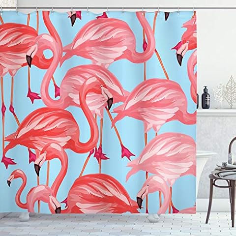 Ambesonne Flamingo Shower Curtain with Hooks Cover