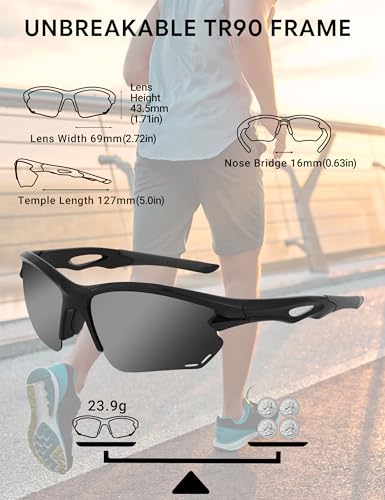Image of BIRCEN Mens Polarized Sunglasses for Sports: TR90 Lightweight Sun Glasses Wrap Around Shades for Fishing Driving Cycling