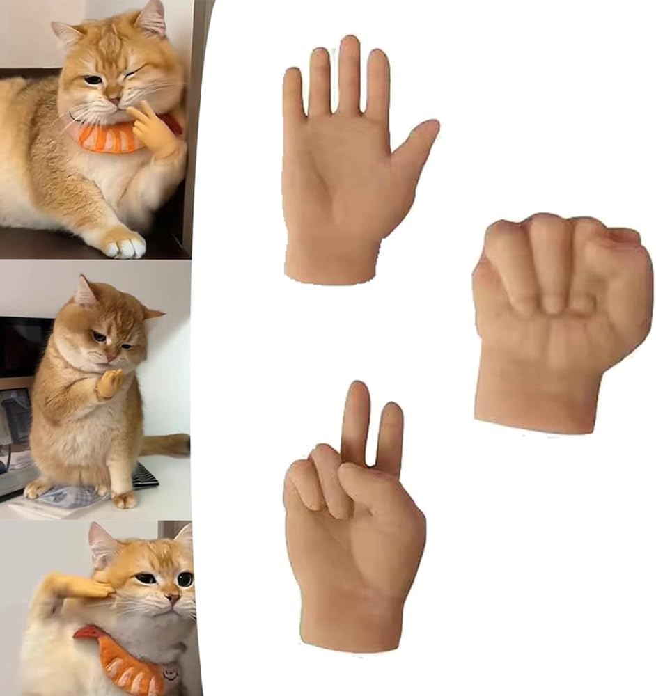 FIONEL Mini Hands for Cats, Tiny Hands for Cats, Little Cat Hands for Fingers, Finger Puppet for Cat Paws, Finger Gloves for Cats, Small Rubber Human Hands for Cats (3pcs)