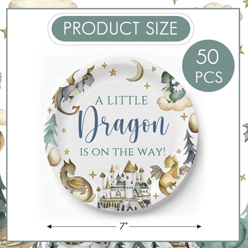 7" Baby Shower Plates, 50PCS Fantasy Dragon Decorative Disposable Plates by Andrain - Image 2