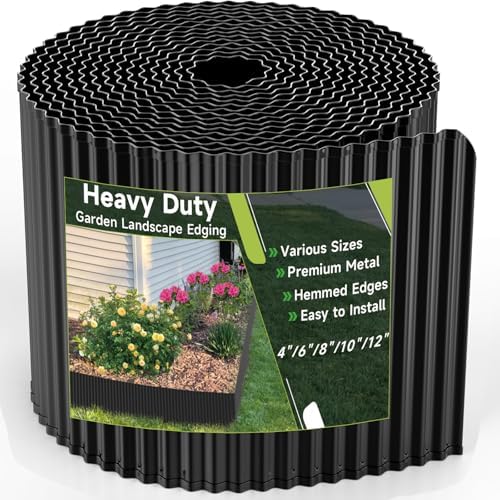 Corrugated Garden Edging,6"×40Ft Galvanized Steel Landscape Edging & Lawn Edging Border,Metal Garden Border for Flower Beds,Garden,Lawn,Raised Beds & Tree Surrounds(Black)