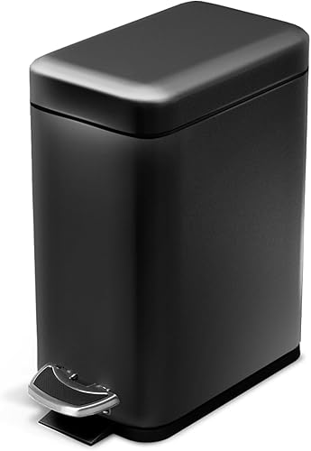 Home Zone Living Cubo de basura delgado de 1.3 galones, cuerpo de acero inoxidable con tapa y pedal de escalón, 5 litros, negro mate