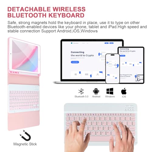 APHBZGE for iPad 6/5th Generation Case with Keyboard 2018/2017,Detachable Bluetooth Keyboard case for iPad Air 2/1,iPad Keyboard Case 9.7 inch with Pencil Holder,Square Keycaps,Pink by APHBZGE - Image 5