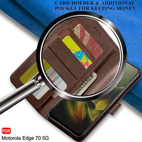 Image of TheGiftKart Flip Back Cover Case for Motorola Moto Edge 70 5G | Dual-Color Leather Finish | Inbuilt Stand & Pockets | Wallet Style Flip Back Cover for Moto Edge 70 5G (Faux Leather, Brown & Coffee)