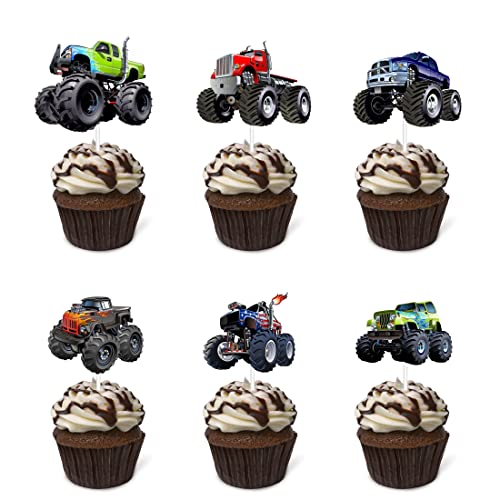 Hugmagoz Monster Truck Car Dessert Cupcake Toppers Off-Road Themes Decor Supplies Baby Shower Boy Girl Happy Birthday Party Decorations 18 Pcs cover