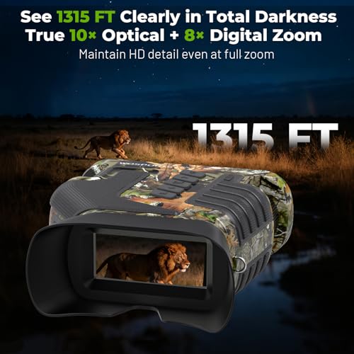Image of WOSPORTS 4K Night Vision Goggles - up to 80X Total Magnification, 10X Optical + 8X Digital Zoom, 1315FT Vision Range, 64GB TF Card, 5000mAh Rechargeable Battery, IPX Waterproof NVG, Gifts for Men