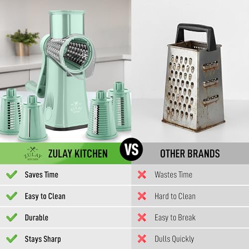 Image of Zulay Kitchen Rotary Cheese Grater 5 Blade Cheese Shredder - Manual Hand Crank Cheese Grater With Reinforced Suction & 5 Interchangeable Drums - Easy to Use, Vegetable Chopper Round Mandoline Slicer