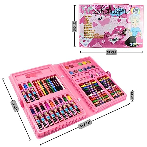 Maleta Para Pintura Infantil Rosa Meninas 68 Peças Girls de Férias Estojo de Pintura Para Desenhar c