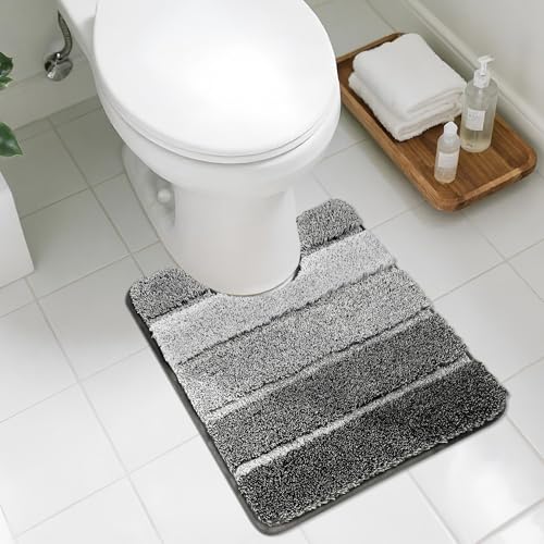 COSY HOMEER Toilet Rugs U-Shaped 24"x20", Ultra Soft Absorbent Bath Mat with Non-Slip TPR Backing, Machine Washable Shaggy Rug for Toilet, Dark Gray Dark Gray 1'8" x 2' (U-Shape)