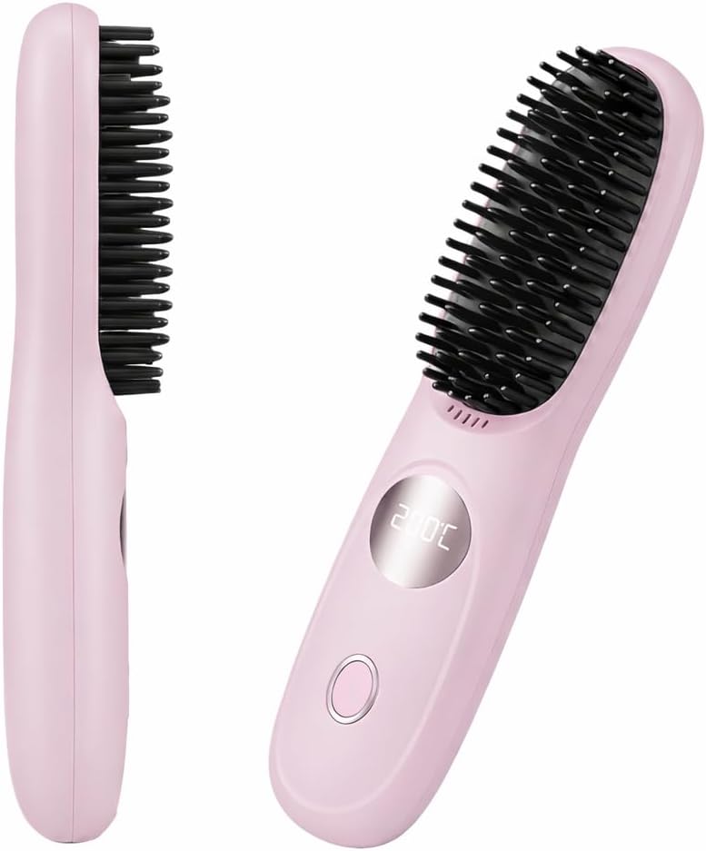Cordless Hair Straightener Brush for Short Hair, Mini Portable Straightening Brush, 3 Heat Settings with LED Display, USB Rechargeable Travel Hair Brush – Go Brush Pro 2026