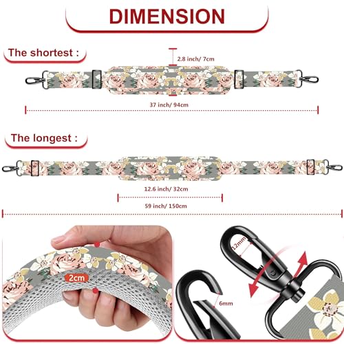 Image of ZINZ Shoulder Strap - 59 Inch Universal Heavy-duty Adjustable Strap with Ultra-thick Fixed Breathable Pad for Laptop, Gym, Camera Bag and More -Gray Rose
