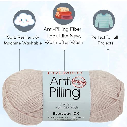 Image of Premier Yarns Anti-Pilling Everyday DK Linen Acrylic Yarn 6-Skein Bundle, Safe for Sensitive Skin, Includes Project Bag