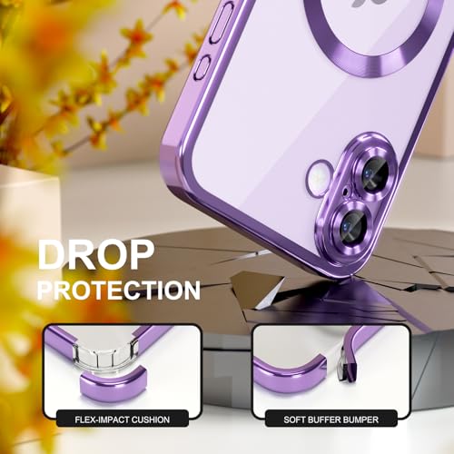 Image of Misea Magnetic for iPhone 17 Case Compatible with MagSafe Light Purple | Never Yellowing, Military Drop Protection, Full Camera Lens Protector Plating Soft Clear Phone Case Women, Lavender Purple